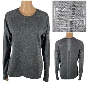 Figs Womens Large Top Grey Salta Seamless Long Sleeve Underscrub Stretch EUC